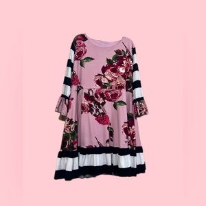 Custom Ladies Floral Pink and Black Striped Top